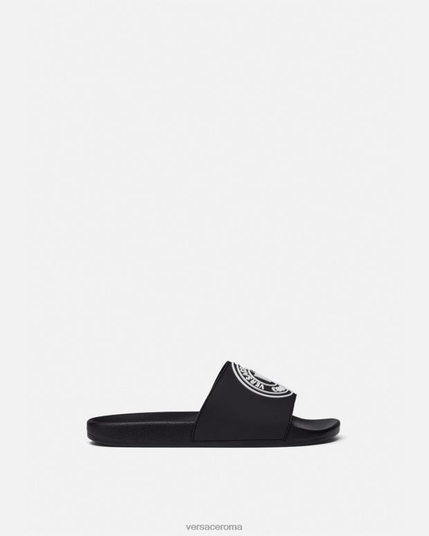 esso Versace uomini diapositive con logo v-emblema nero JT08Z2458 scarpa