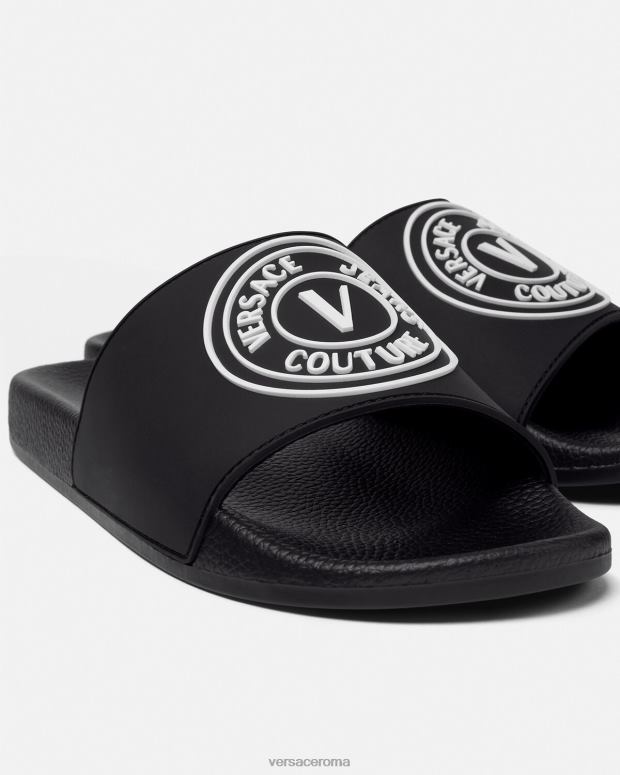 esso Versace uomini diapositive con logo v-emblema nero JT08Z2458 scarpa