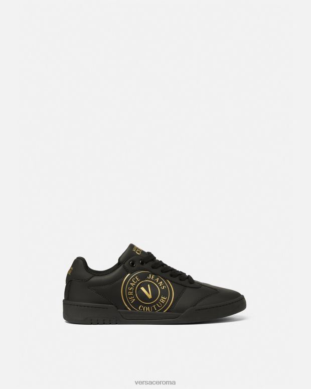 esso Versace uomini Scarpe da ginnastica con emblema V di Brooklyn oro nero JT08Z2443 scarpa