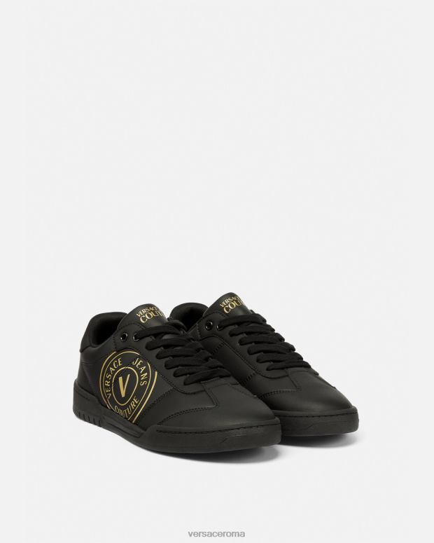 esso Versace uomini Scarpe da ginnastica con emblema V di Brooklyn oro nero JT08Z2443 scarpa