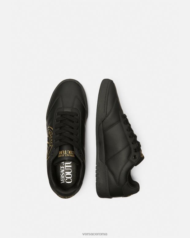 esso Versace uomini Scarpe da ginnastica con emblema V di Brooklyn oro nero JT08Z2443 scarpa