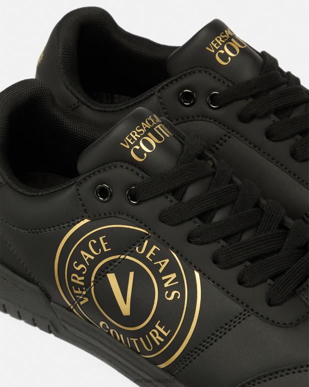esso Versace uomini Scarpe da ginnastica con emblema V di Brooklyn oro nero JT08Z2443 scarpa
