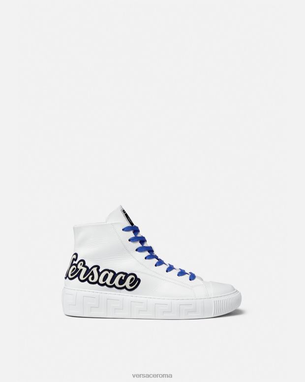 esso Versace uomini scarpe da ginnastica alte varsity greca blu bianco JT08Z1556 scarpa