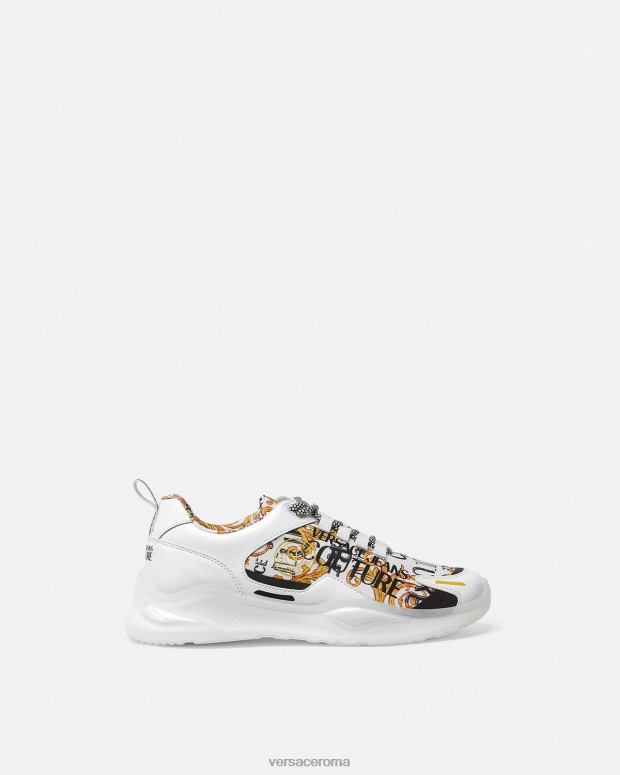 esso Versace uomini scarpe da ginnastica couture con logo Levion oro e bianco JT08Z2456 scarpa