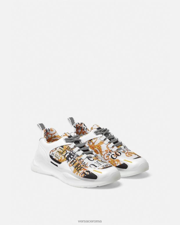 esso Versace uomini scarpe da ginnastica couture con logo Levion oro e bianco JT08Z2456 scarpa