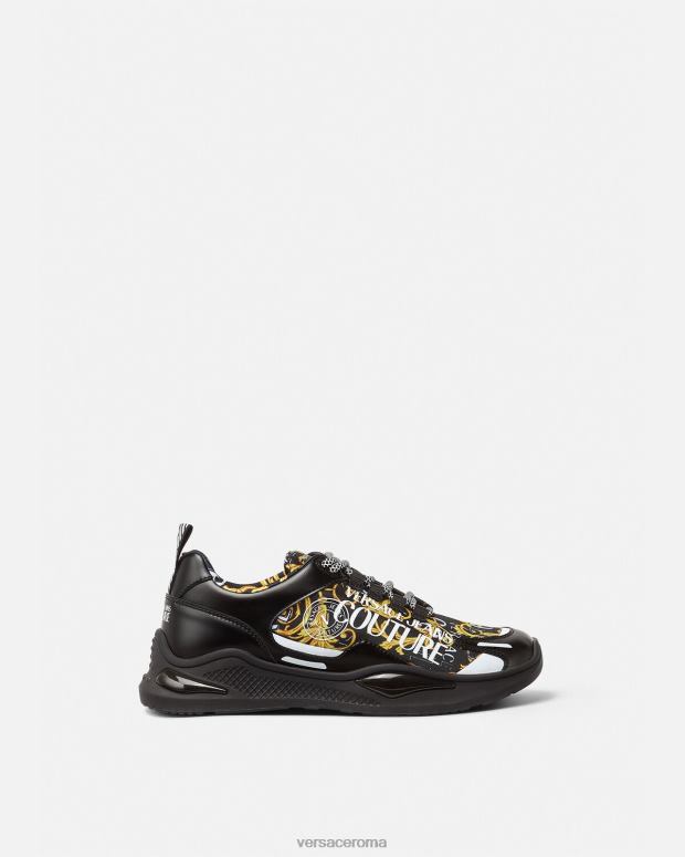 esso Versace uomini scarpe da ginnastica couture con logo Levion oro nero JT08Z2457 scarpa