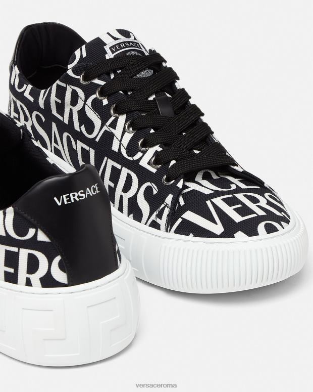 esso Versace uomini scarpe da ginnastica greca all over nero e stampa JT08Z1550 scarpa