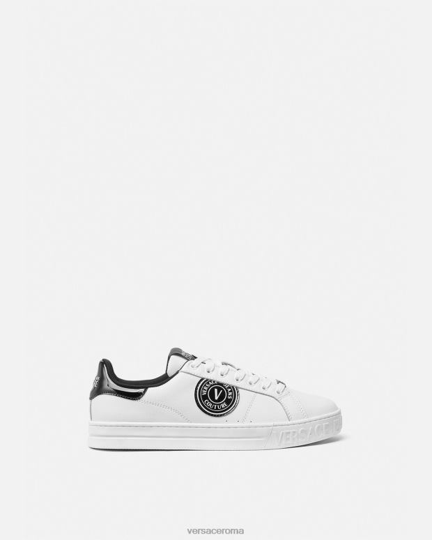 esso Versace uomini sneakers Court 88 con logo V-emblema bianco nero JT08Z2444 scarpa
