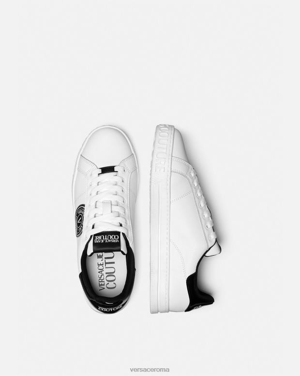 esso Versace uomini sneakers Court 88 con logo V-emblema bianco nero JT08Z2444 scarpa