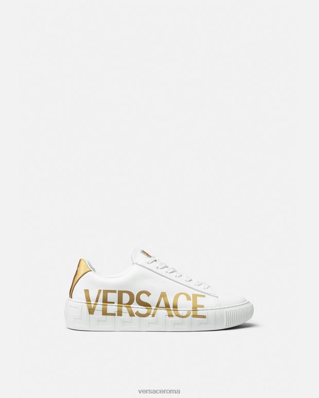 esso Versace uomini sneakers greca con logo oro bianco JT08Z1549 scarpa