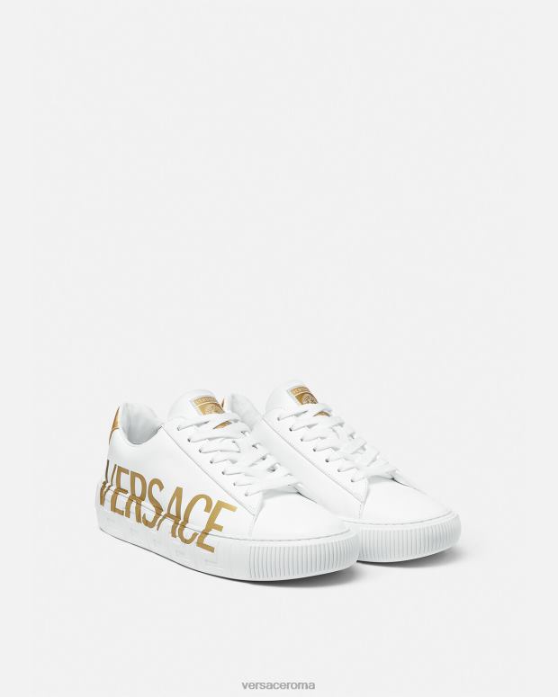 esso Versace uomini sneakers greca con logo oro bianco JT08Z1549 scarpa