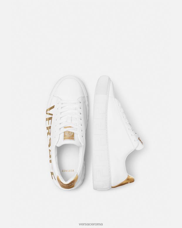 esso Versace uomini sneakers greca con logo oro bianco JT08Z1549 scarpa