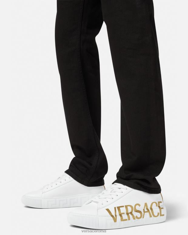 esso Versace uomini sneakers greca con logo oro bianco JT08Z1549 scarpa