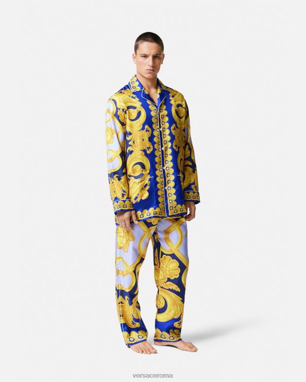 esso Versace uomini Top del pigiama in seta barocco 660 blu e oro JT08Z1739 biancheria intima e costumi da bagno