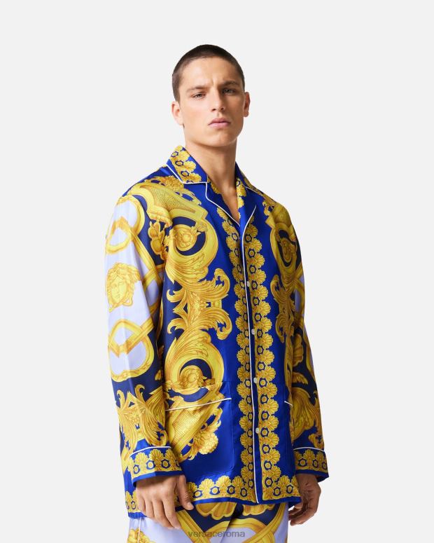esso Versace uomini Top del pigiama in seta barocco 660 blu e oro JT08Z1739 biancheria intima e costumi da bagno