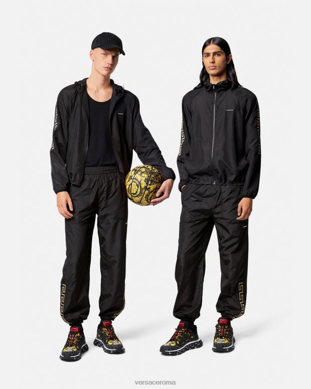 esso Versace uomini giacca sportiva da palestra in nylon grecata nero JT08Z1452 vestiario