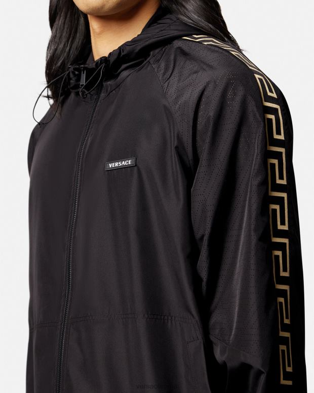 esso Versace uomini giacca sportiva da palestra in nylon grecata nero JT08Z1452 vestiario