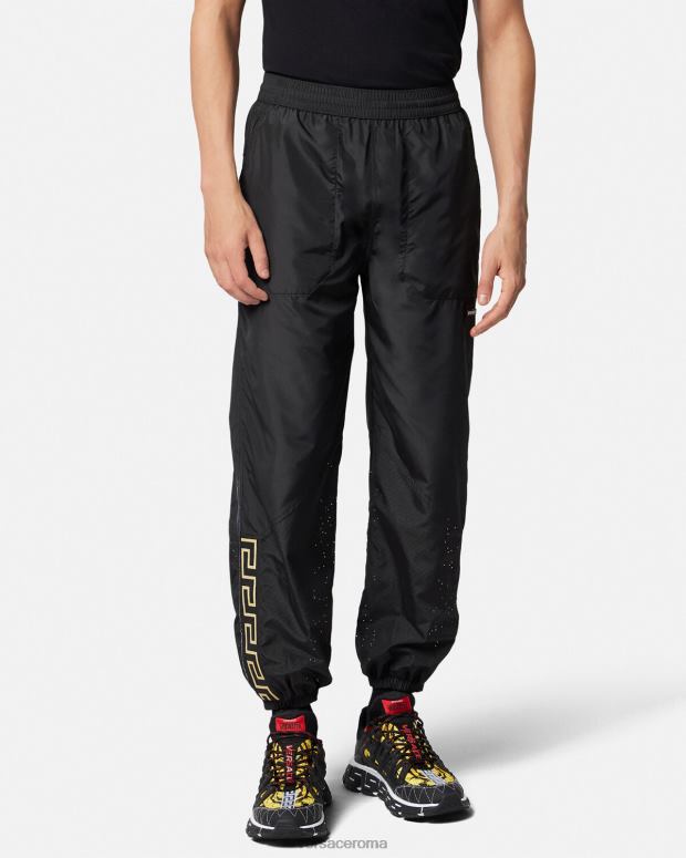 esso Versace uomini pantaloni da palestra in nylon grecata nero JT08Z1453 vestiario