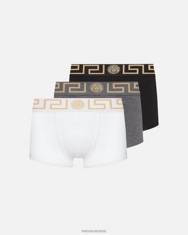 esso Versace uomini Bauli con bordo grecata, confezione da 3 bianco e nero e grigio JT08Z1751 biancheria intima e costumi da bagno