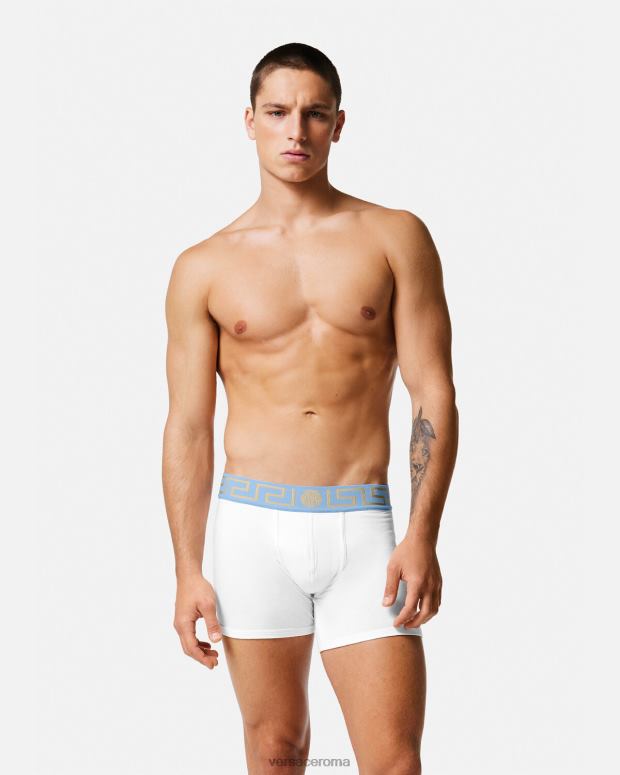 esso Versace uomini tronchi lunghi con bordo grecato bianco JT08Z1746 biancheria intima e costumi da bagno