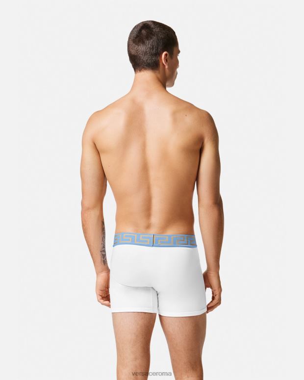 esso Versace uomini tronchi lunghi con bordo grecato bianco JT08Z1746 biancheria intima e costumi da bagno