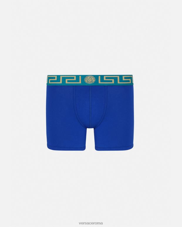 esso Versace uomini tronchi lunghi con bordo grecato blu JT08Z1747 biancheria intima e costumi da bagno