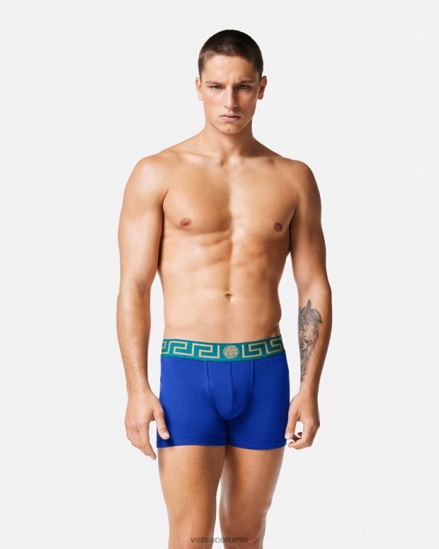 esso Versace uomini tronchi lunghi con bordo grecato blu JT08Z1747 biancheria intima e costumi da bagno