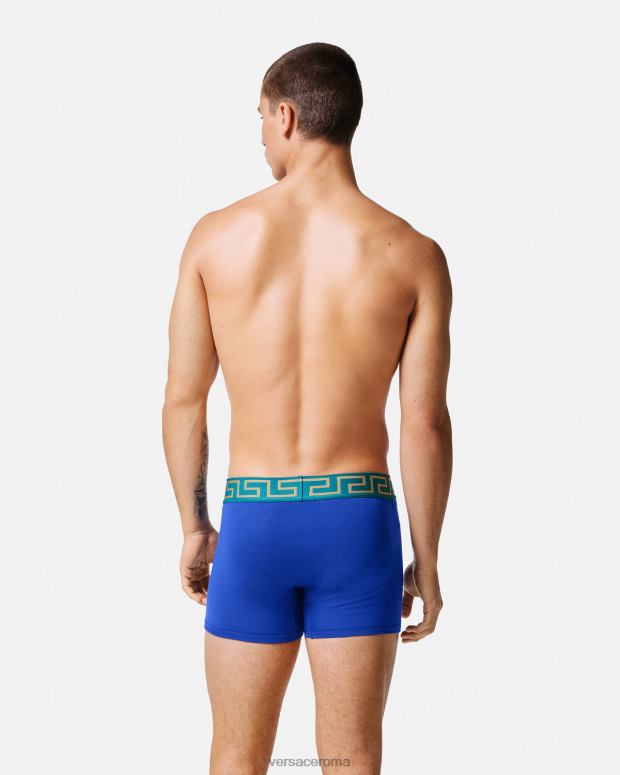 esso Versace uomini tronchi lunghi con bordo grecato blu JT08Z1747 biancheria intima e costumi da bagno