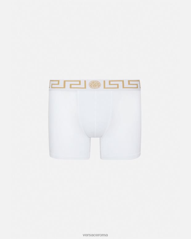 esso Versace uomini tronchi lunghi con bordo grecato oro bianco JT08Z1767 biancheria intima e costumi da bagno