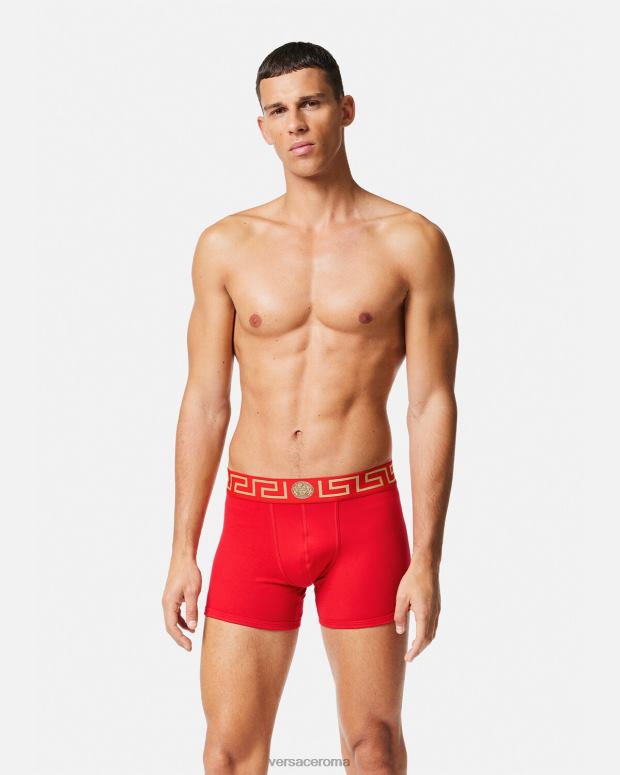 esso Versace uomini tronchi lunghi con bordo grecato rosso JT08Z1766 biancheria intima e costumi da bagno