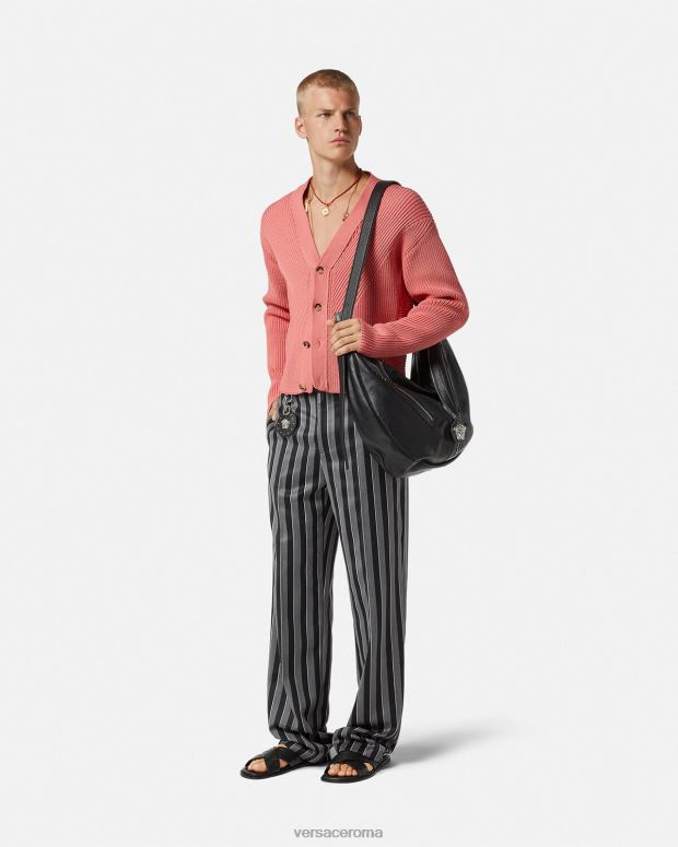 esso Versace uomini pantaloni di lana a righe grigio JT08Z1269 vestiario