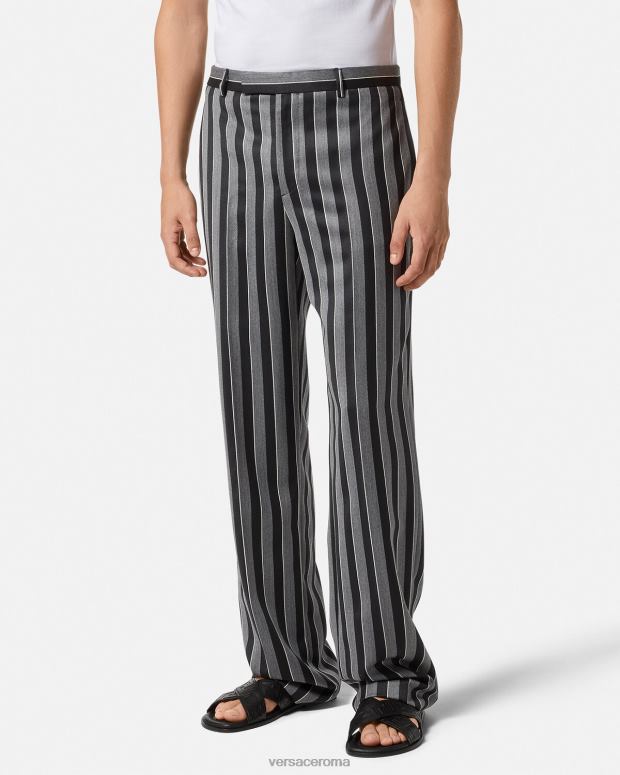 esso Versace uomini pantaloni di lana a righe grigio JT08Z1269 vestiario