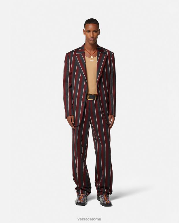 esso Versace uomini pantaloni di lana a righe rosso e grigio JT08Z1270 vestiario
