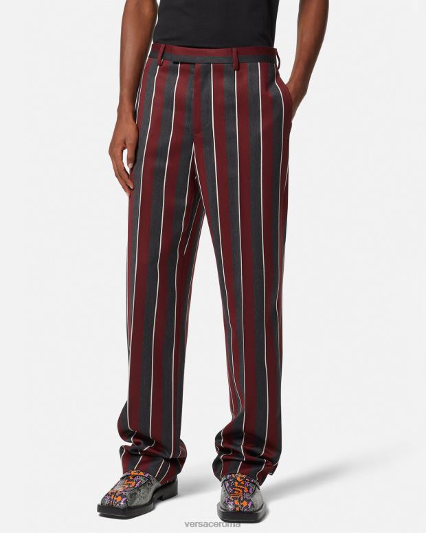 esso Versace uomini pantaloni di lana a righe rosso e grigio JT08Z1270 vestiario