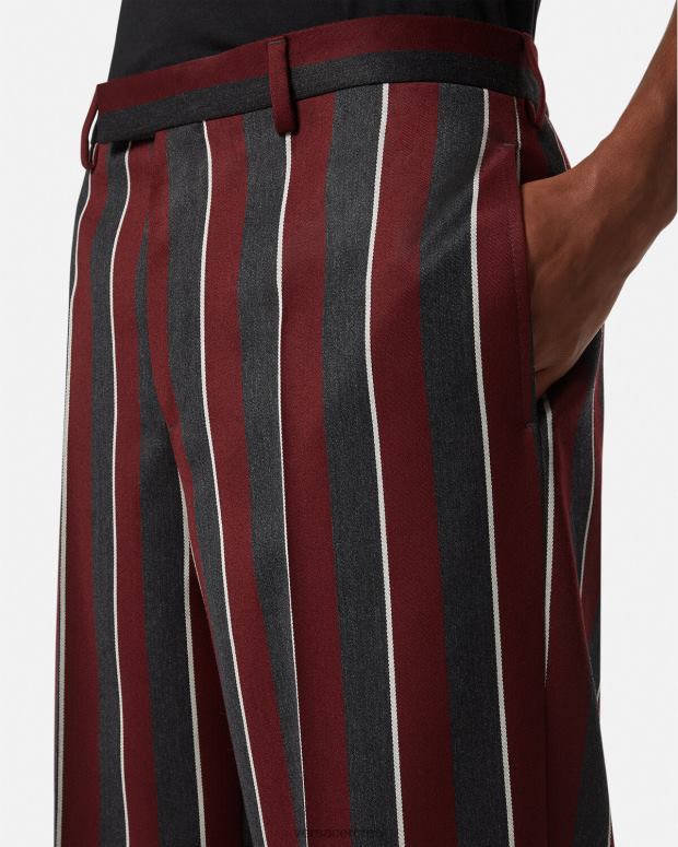 esso Versace uomini pantaloni di lana a righe rosso e grigio JT08Z1270 vestiario