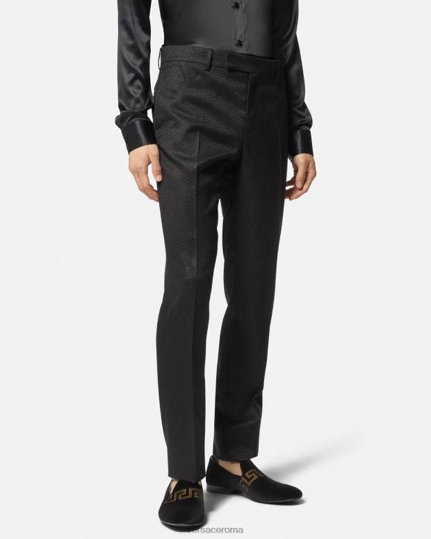 esso Versace uomini pantaloni jacquard la greca nero JT08Z1276 vestiario
