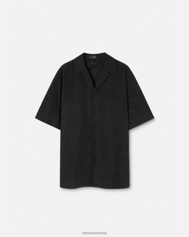 esso Versace uomini Camicia barocca tagliata al laser nero JT08Z1323 vestiario