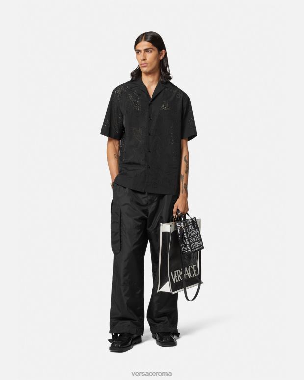 esso Versace uomini Camicia barocca tagliata al laser nero JT08Z1323 vestiario