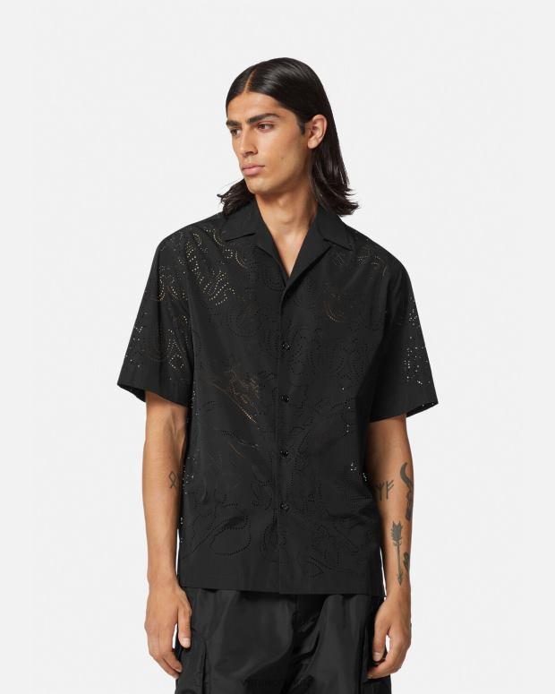 esso Versace uomini Camicia barocca tagliata al laser nero JT08Z1323 vestiario