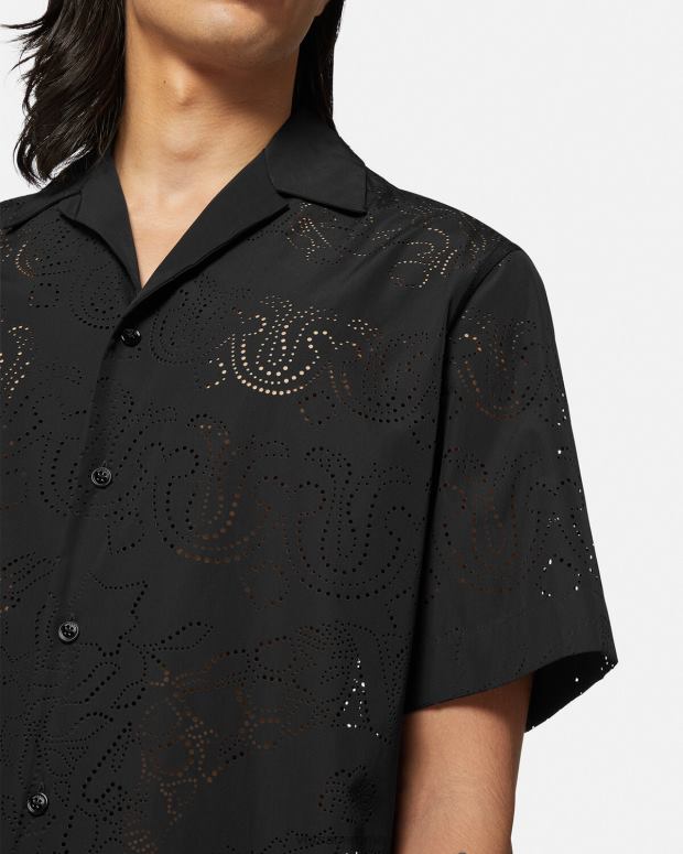 esso Versace uomini Camicia barocca tagliata al laser nero JT08Z1323 vestiario