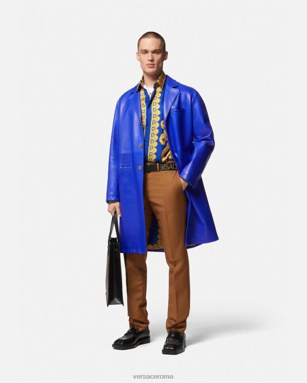 esso Versace uomini Camicia barocco 660 in cotone blu e oro JT08Z1321 vestiario