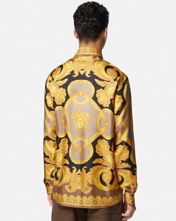 esso Versace uomini Camicia in seta barocco 660 marrone e oro JT08Z1320 vestiario