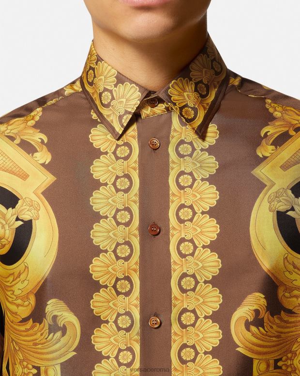 esso Versace uomini Camicia in seta barocco 660 marrone e oro JT08Z1320 vestiario