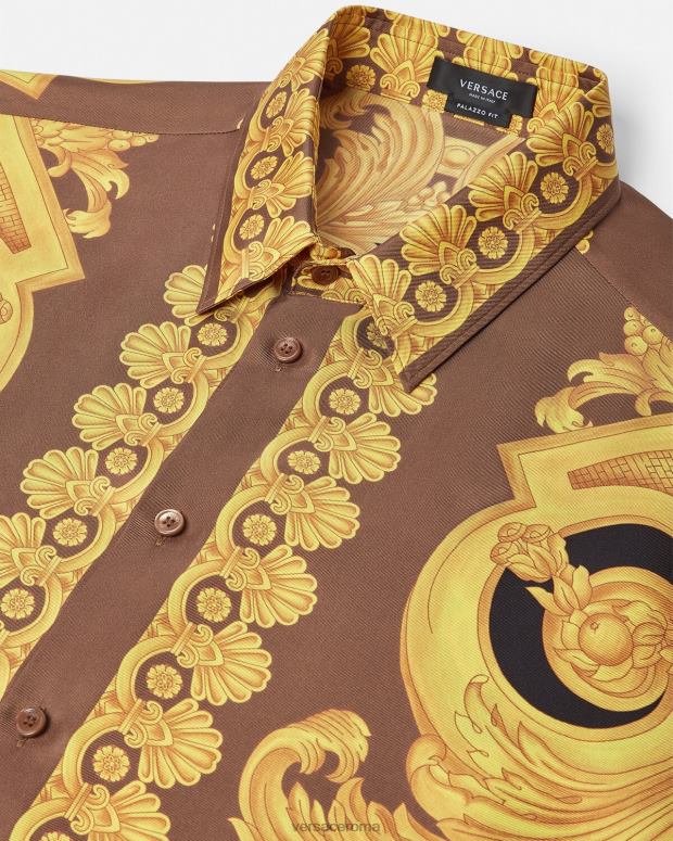 esso Versace uomini Camicia in seta barocco 660 marrone e oro JT08Z1320 vestiario