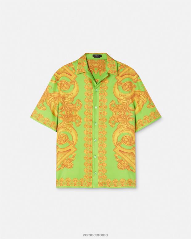 esso Versace uomini Camicia in seta barocco 660 oro e verde JT08Z1317 vestiario