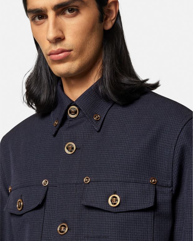 esso Versace uomini Sovracamicia con medusa pied de poule blu JT08Z1322 vestiario