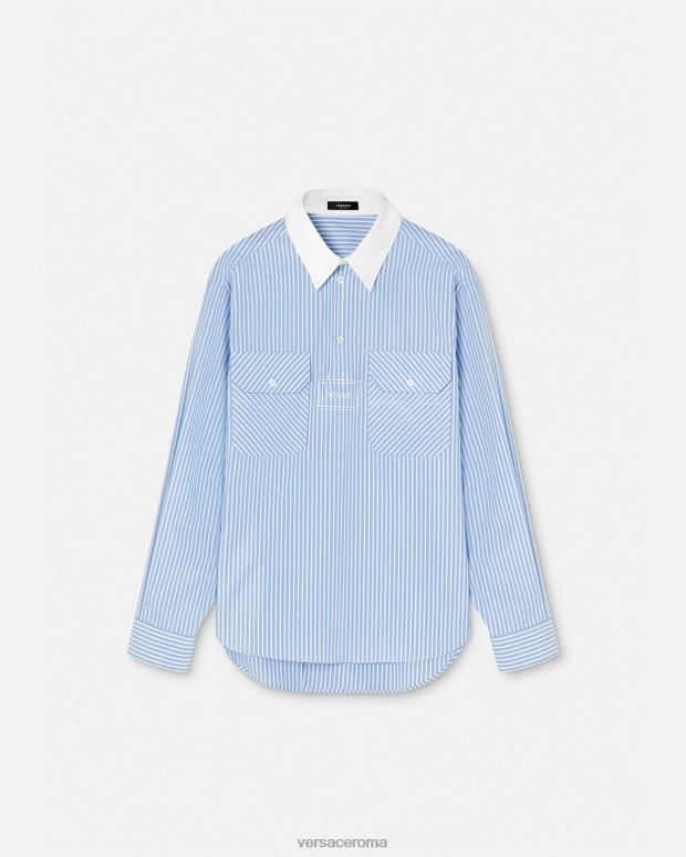 esso Versace uomini camicia con logo a righe azzurro JT08Z1295 vestiario