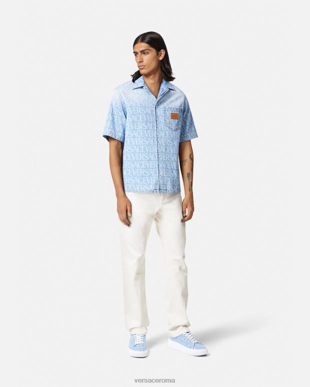 esso Versace uomini camicia in denim integrale blu JT08Z1283 vestiario