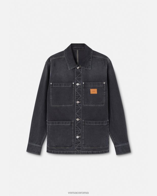esso Versace uomini sovracamicia in denim con logo grigio JT08Z1324 vestiario