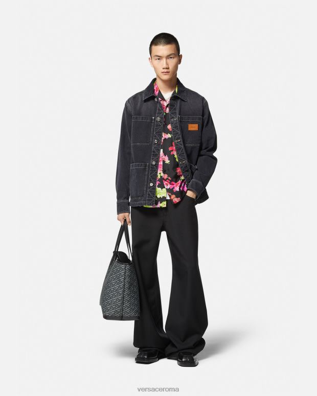 esso Versace uomini sovracamicia in denim con logo grigio JT08Z1324 vestiario